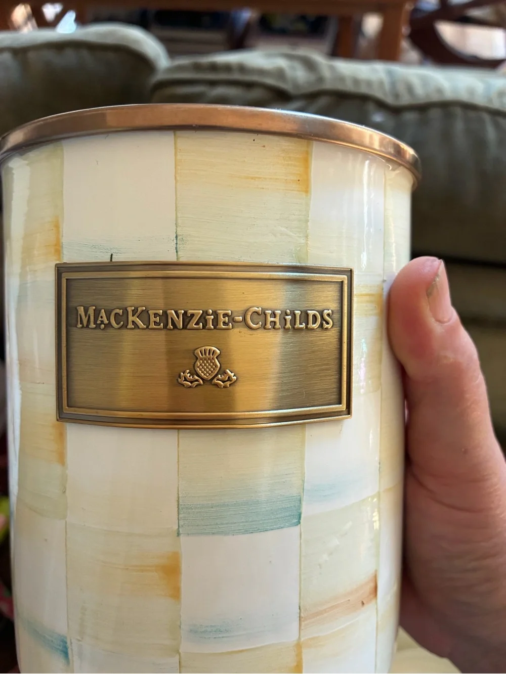 Original Mackenzie-Childs Parchment Check Canister Set with Amber Knobs 3 Piece